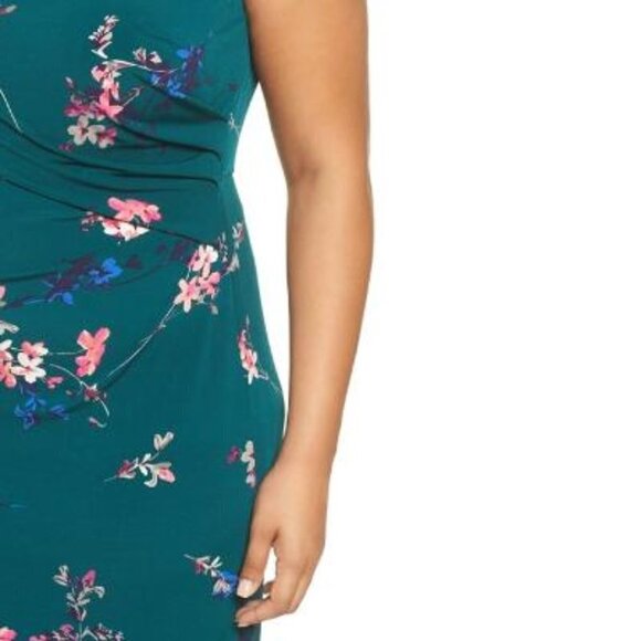 Eliza J Womens Green Floral Cap Sleeve Knit Sheath Dress Plus Sz 24W New - Picture 7 of 11